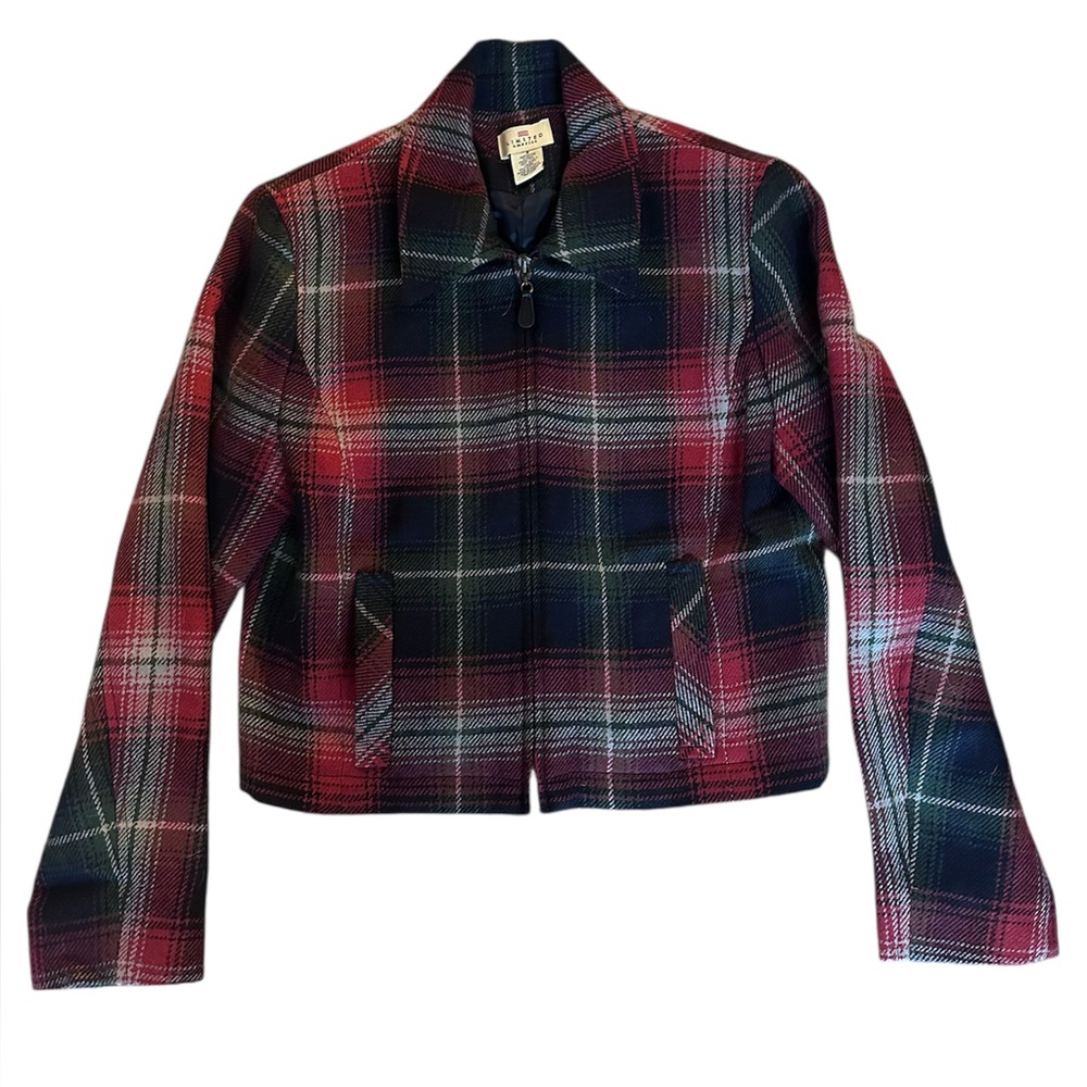 Vintage 90s The Limited 100% Italian Wool Plaid Crop Jacket
